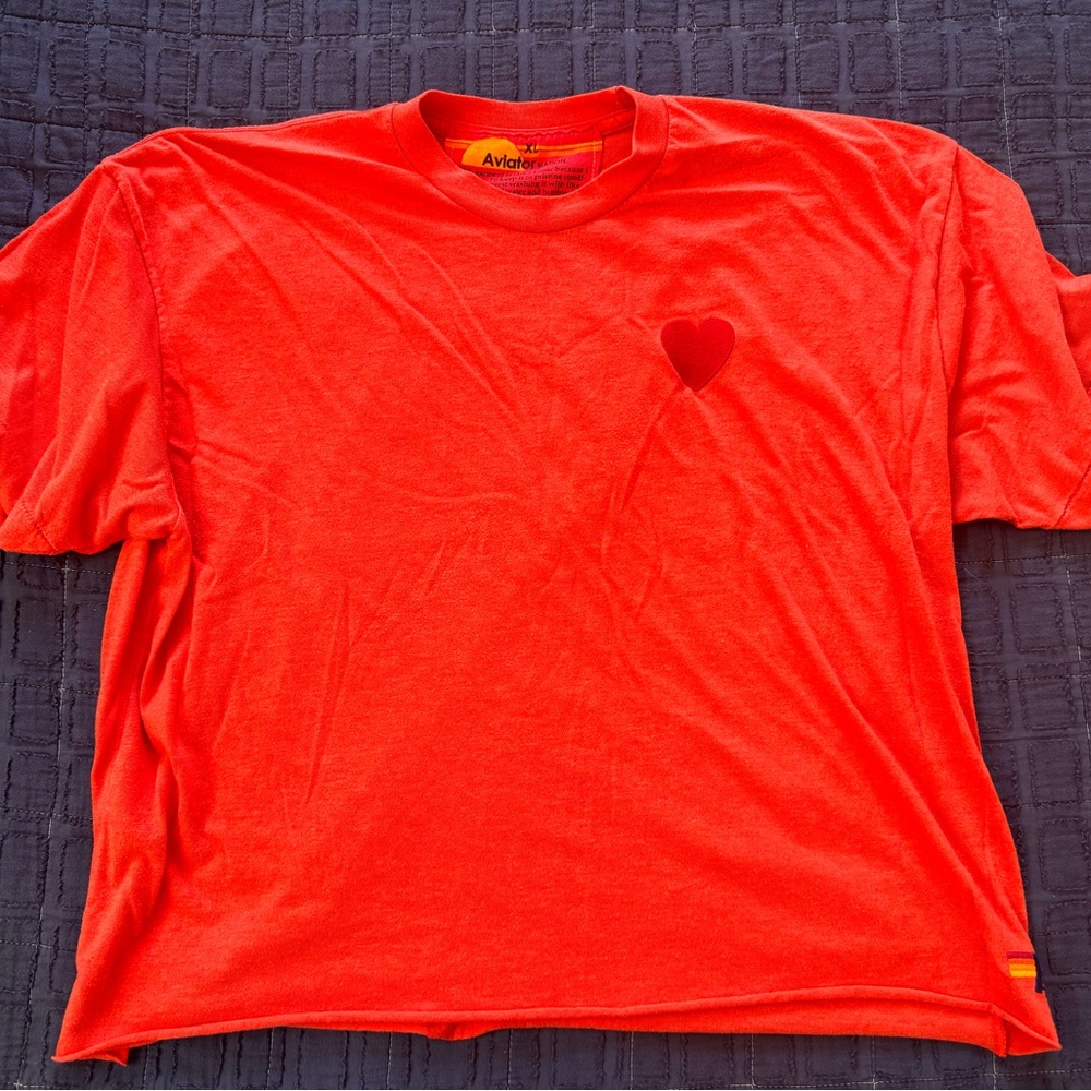 Aviator Nation XL red cropped tshirt embroidered red heart